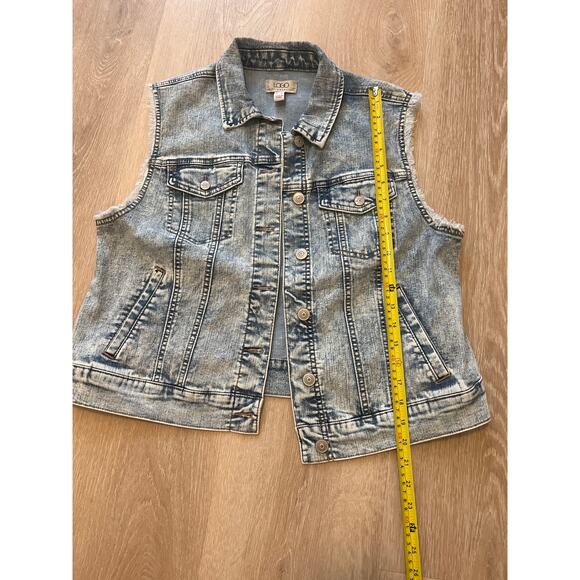 LOGO Lori Goldstein Vest Womens 10 Light Wash Denim Blue Jean Fringe Edges Plus - Picture 2 of 7
